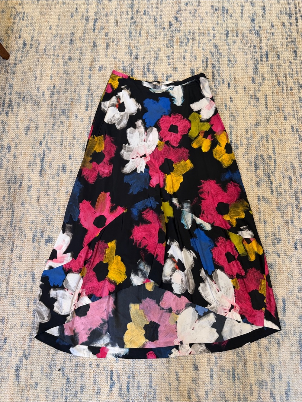 Floral High Low Midi Slip Skirt in Multicolor